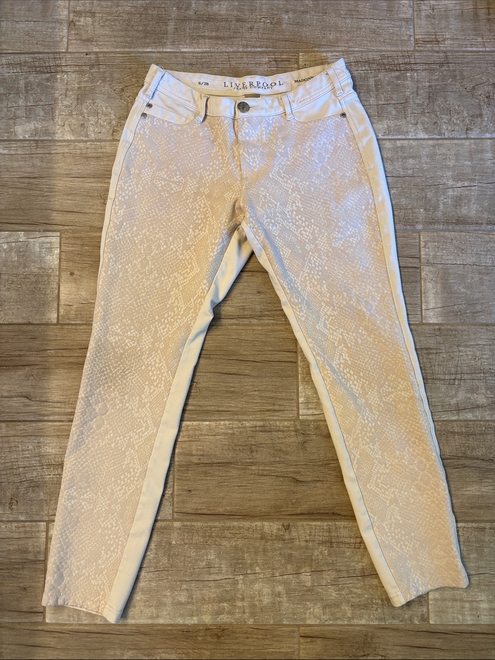 Liverpool Cream Snake-Texture Skinny Jeans- Madonna Leggings